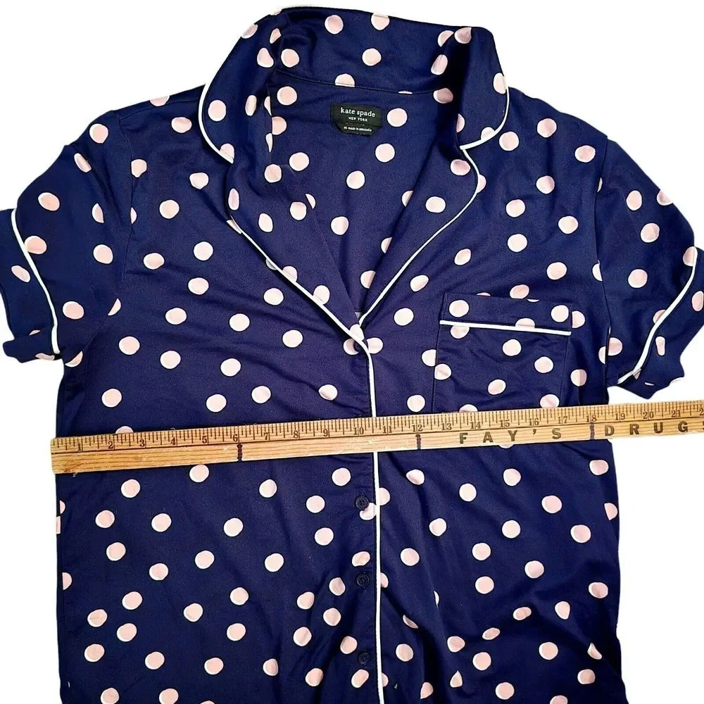 Kate Spade Polka Dot Soft Navy Pink Pajama Top OnlySize M NO‎ TAGS 00237